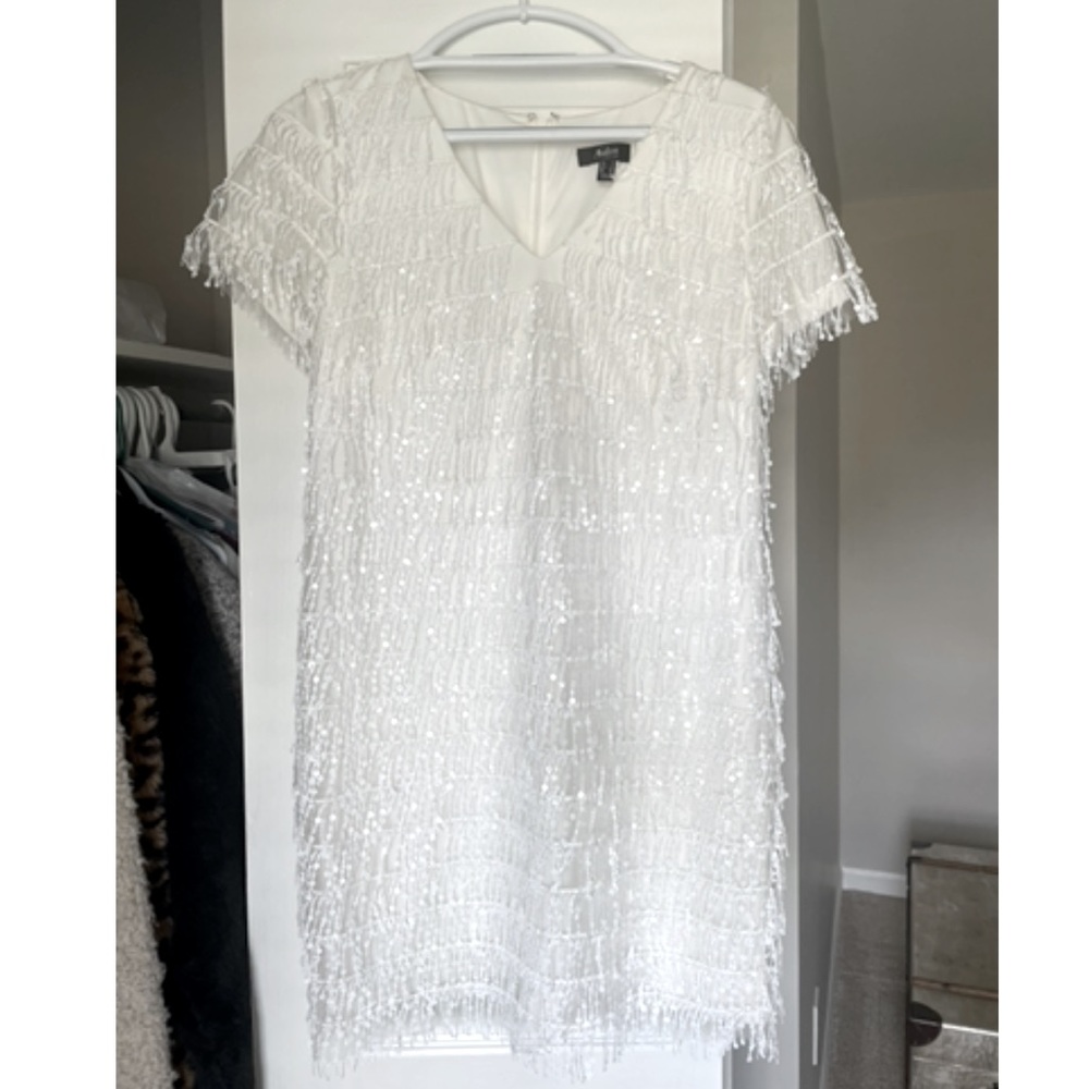 White Sequin Fringe Dress